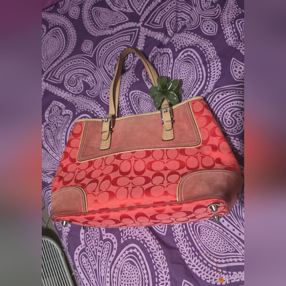 Coach Signature Canvas Tote Bag in Red and Tan (Please Read Details)